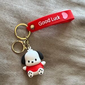 Cute Dog Keychain with Red Strap